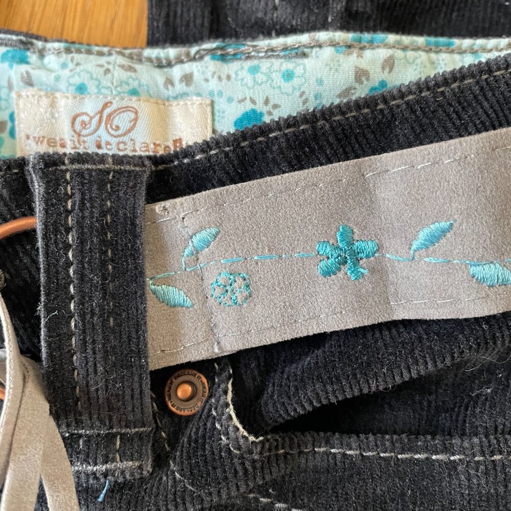 RARE VTG SO Y2K Black Corduroy Flare Pants w/ Matching Embroidered Belt Girls 7 - Picture 9 of 16